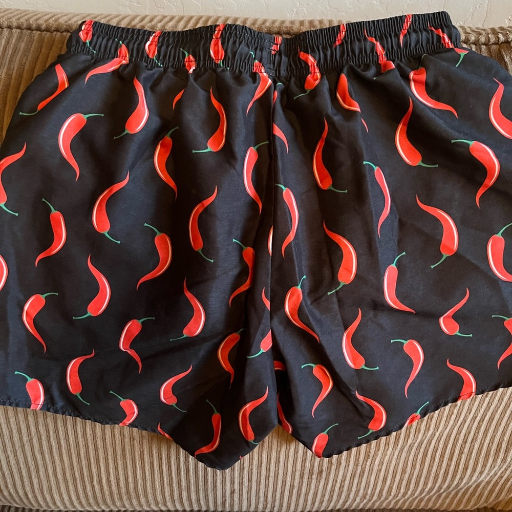 Topman Black Shorts with Red Chili Pattern